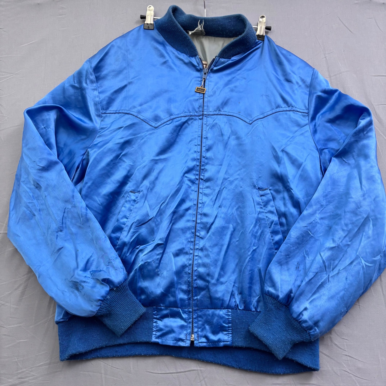 Vintage Walls Blue Satin Bomber Jacket Western Yoke Mens Retro Streetwear